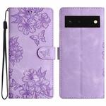 For Google Pixel 6 Cherry Blossom Butterfly Skin Feel Embossed PU Phone Case(Purple)