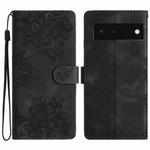 For Google Pixel 6 Cherry Blossom Butterfly Skin Feel Embossed PU Phone Case(Black)
