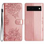 For Google Pixel 6 Cherry Blossom Butterfly Skin Feel Embossed PU Phone Case(Rose Gold)