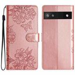 For Google Pixel 6a Cherry Blossom Butterfly Skin Feel Embossed PU Phone Case(Rose Gold)