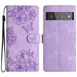 For Google Pixel 6 Pro Cherry Blossom Butterfly Skin Feel Embossed PU Phone Case(Purple)