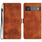 For Google Pixel 6 Pro Cherry Blossom Butterfly Skin Feel Embossed PU Phone Case(Brown)