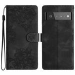 For Google Pixel 6 Pro Cherry Blossom Butterfly Skin Feel Embossed PU Phone Case(Black)