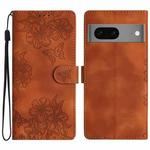 For Google Pixel 7 5G Cherry Blossom Butterfly Skin Feel Embossed PU Phone Case(Brown)