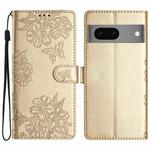 For Google Pixel 7 5G Cherry Blossom Butterfly Skin Feel Embossed PU Phone Case(Gold)