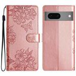 For Google Pixel 7 5G Cherry Blossom Butterfly Skin Feel Embossed PU Phone Case(Rose Gold)