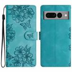 For Google Pixel 7 Pro 5G Cherry Blossom Butterfly Skin Feel Embossed PU Phone Case(Green)
