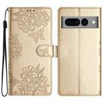 For Google Pixel 7 Pro 5G Cherry Blossom Butterfly Skin Feel Embossed PU Phone Case(Gold)