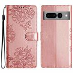For Google Pixel 7 Pro 5G Cherry Blossom Butterfly Skin Feel Embossed PU Phone Case(Rose Gold)