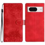 For Google Pixel 8 Cherry Blossom Butterfly Skin Feel Embossed PU Phone Case(Red)