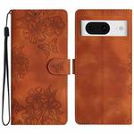 For Google Pixel 8 Cherry Blossom Butterfly Skin Feel Embossed PU Phone Case(Brown)