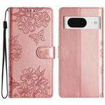 For Google Pixel 8 Cherry Blossom Butterfly Skin Feel Embossed PU Phone Case(Rose Gold)