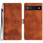 For Google Pixel 8a Cherry Blossom Butterfly Skin Feel Embossed PU Phone Case(Brown)
