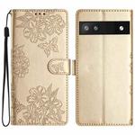 For Google Pixel 8a Cherry Blossom Butterfly Skin Feel Embossed PU Phone Case(Gold)
