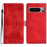 For Google Pixel 8 Pro Cherry Blossom Butterfly Skin Feel Embossed PU Phone Case(Red)