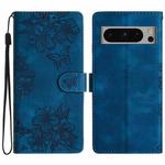For Google Pixel 8 Pro Cherry Blossom Butterfly Skin Feel Embossed PU Phone Case(Blue)