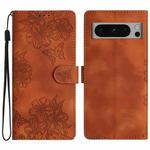 For Google Pixel 8 Pro Cherry Blossom Butterfly Skin Feel Embossed PU Phone Case(Brown)