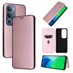 For vivo Y19s 4G Global Carbon Fiber Texture Flip Leather Phone Case(Pink)