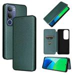 For vivo Y19s 4G Global Carbon Fiber Texture Flip Leather Phone Case(Green)