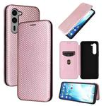 For Fujitsu Arrows F-51E We2 Plus Carbon Fiber Texture Flip Leather Phone Case(Pink)