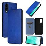 For Fujitsu Arrows F-52E We2 Plus Carbon Fiber Texture Flip Leather Phone Case(Blue)