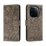 For vivo iQOO 12 Pro Lace Flower Embossing Flip Leather Phone Case(Grey)