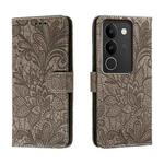 For vivo S17 Lace Flower Embossing Flip Leather Phone Case(Grey)