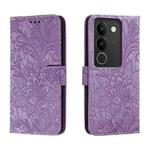 For vivo S17 Lace Flower Embossing Flip Leather Phone Case(Purple)