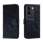 For vivo S17 Lace Flower Embossing Flip Leather Phone Case(Dark Blue)
