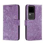 For vivo S18 Lace Flower Embossing Flip Leather Phone Case(Purple)