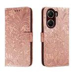 For vivo V29E Lace Flower Embossing Flip Leather Phone Case(Rose Gold)