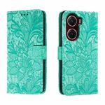 For vivo V29E Lace Flower Embossing Flip Leather Phone Case(Green)