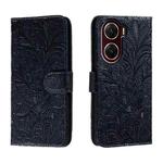 For vivo V29E Lace Flower Embossing Flip Leather Phone Case(Dark Blue)