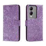 For vivo Y17S Lace Flower Embossing Flip Leather Phone Case(Purple)