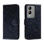 For vivo Y17S Lace Flower Embossing Flip Leather Phone Case(Dark Blue)