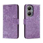 For vivo Y35M+ Lace Flower Embossing Flip Leather Phone Case(Purple)