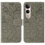 For vivo V50 Lite 5G Lace Flower Embossing Flip Leather Phone Case(Grey)