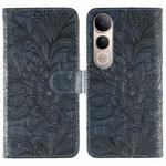 For vivo V50 Lite 5G Lace Flower Embossing Flip Leather Phone Case(Dark Blue)
