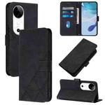 For vivo S19 Crossbody 3D Embossed Flip Leather Phone Case(Black)