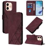 For vivo Y28 4G Crossbody 3D Embossed Flip Leather Phone Case(Wine Red)