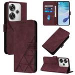 For Xiaomi Poco F6 Crossbody 3D Embossed Flip Leather Phone Case(Wine Red)