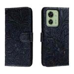 For Motorola Edge 40 Lace Flower Embossing Flip Leather Phone Case(Dark Blue)