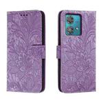 For Motorola  Edge 40 Neo Lace Flower Embossing Flip Leather Phone Case(Purple)