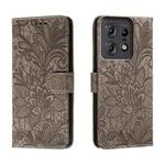 For Motorola Edge 50 Pro Lace Flower Embossing Flip Leather Phone Case(Grey)