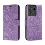 For Motorola Edge 50 Pro Lace Flower Embossing Flip Leather Phone Case(Purple)