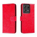 For Motorola Edge 50 Pro Lace Flower Embossing Flip Leather Phone Case(Red)