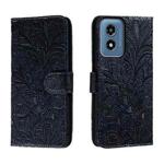 For Motorola Moto G Play 2024 Lace Flower Embossing Flip Leather Phone Case(Dark Blue)