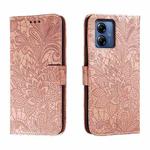 For Motorola Moto G14 Lace Flower Embossing Flip Leather Phone Case(Rose Gold)