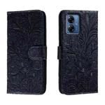 For Motorola Moto G14 Lace Flower Embossing Flip Leather Phone Case(Dark Blue)