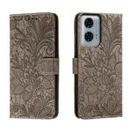 For Motorola Moto G24 Power Lace Flower Embossing Flip Leather Phone Case(Grey)